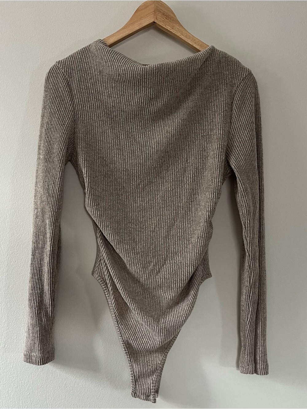 Bodysuit Long Sleeve Ribbed Sweater in Taupe Khaki